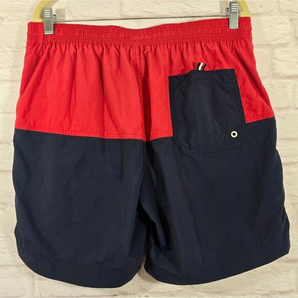 F Tommy Hilfiger Red Navy Colorblock Swim Trunks Shorts Mens Size L Preppy - Picture 5 of 10